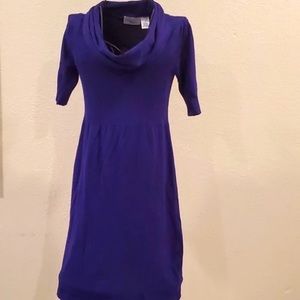 Purple Cowl Neck Sweater Knit Dress, Size L